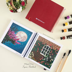 MENORAH - Artist Square Sketch Book - 180 GSM - Square Drawing Book - (100 Pages/50 Sheets) - Hard Metal Spiral Bound - (15.0 cm x 15.0 cm) - Pink