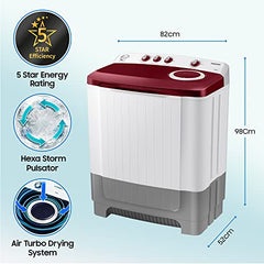 Samsung 8 kg, 5 star, Semi-Automatic Top Load Washing Machine (WT80C4200GG/TL, Air Turbo Drying, Light Gray, 5 Year Warranty on Wash Motor)