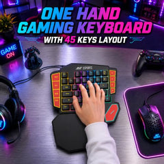 Ant Esports MK1005 One Hand Gaming Keyboard - 45 RGB Backlit Keys, 3 Macro Keys (G1-G3) + REC Key, WASD/Arrow Key Swap, Ergonomic Wrist Rest, USB Type-C OTG Adapter for PC, Laptop & Mobile Gaming