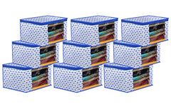 Kuber Industries Non-Woven Foldable Saree Covers With Zip|Polka Dots Wardrobe Organizer For Clothes|Transparent Window Keep 8 To 10 Saree|Suitable For Lehenga, Suit, Dress|Pack Of 9 (Blue & White)
