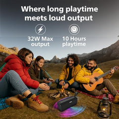 PHILIPS Audio TAS2400BK Portable Bluetooth Speaker with Stereo Sound, 32W RMS, 2400mAh Rechargeable Battery, BT v5.3 Connectivity, IPX4 Waterproof, Supports TF/USB/BT Modes with Hanging Strap (Black)