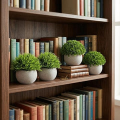 Dekorly® 4 Packs Artificial Potted Plants Bathroom Fake Shelf Plant Office Table Decor Mini Green Faux Topiary Kitchen Cabinet Farmhouse Decorations (4 Plastic Pots)