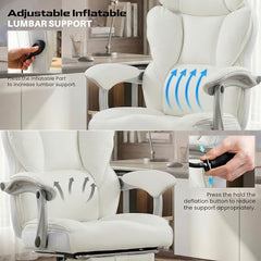 DROGO Emperium Office Chair for Work from Home 400LBS | Ergonomic Executive Boss Chair with PU Leather,High Back, Spacious Cushion Seat & Pumping Lumbar Support | Premium Metal Base & Footrest (White)