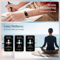 Titan Valerie Aura Smart Watch for Women with 1.47” AMOLED Display,Crystal Studded Bezzel,Luna Wellness,UV/AQI Index,Animated Watchfaces,QR Hub,Stress Monitoring,Breathe Exercise,IP68- Wine Red