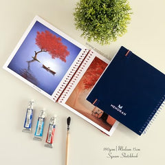 MENORAH - Artist Square Sketch Book - 180 GSM - Square Drawing Book - (100 Pages/50 Sheets) - Hard Metal Spiral Bound - (15.0 cm x 15.0 cm) - Pink