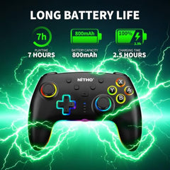 NITHO NEON DARK OPS Wireless Gaming Controller for PC Windows, Switch, Switch 2, Android and iOS, Gamepad with Hall Effect Triggers, Turbo, Programmable Buttons, 6-Axis Motion Control, Dual Vibration, RGB Lighting - Black