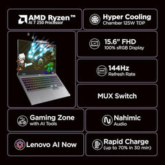 Lenovo LOQ AMD Ryzen 7 250 | NVIDIA RTX 5060 8GB (16GB RAM/512GB SSD/FHD IPS/144Hz Refresh Rate/572 AI TOPS/15.6" (39.6cm)/Windows 11/Office 2024/Grey/2.4Kg), 83JG00H1IN Gaming Laptop