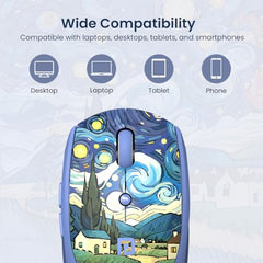 Portronics Toad III Plus Rechargeable Bluetooth Mouse with Bluetooth & 2.4 GHz Wireless Connectivity, Stylish Illustrated Design, 6 Buttons, Soft Silicone Grip for Laptop, PC, Mac (White)