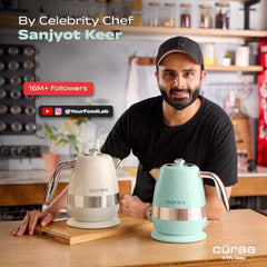 CÜRAA Retro Electric Kettle 1.8 Litre | Water Kettle Electric with 304 Stainless Steel Body, Auto Shut-Off, Detachable Lid, Dry-Boil Protection, 360° Base & Cool-Touch Handle | Green | 2000 W