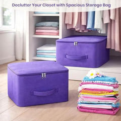 Storite 2 Pack Nylon Wardrobe Bag Underbed Cloth Storage Organizer | Moisture Proof Storage Bag, Storage box for Clothes Saree Bags, Zippered Closure & Handle - Magenta,37x34x23 cm
