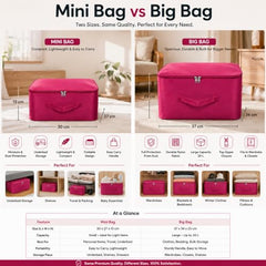 Storite 2 Pack Nylon Wardrobe Bag Underbed Cloth Storage Organizer | Moisture Proof Storage Bag, Storage box for Clothes Saree Bags, Zippered Closure & Handle - Magenta,37x34x23 cm