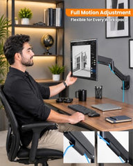 Dyazo Single Monitor Desk Mount Stand | Height Adjustable Fully Articulating Arm for 13–32 Inch Screens | VESA 75×75/100×100 Compatible | Tilt & Rotate Monitor Holder with C-Clamp/Grommet Base (Black)