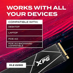 XPG ADATA GAMMIX S70 Blade M.2 NVME 1TB PCIe Gen4x4 2280 Internal Solid State Drive/SSD, Read/Write Speed Up to 7,400/6800 MB/s - (AGAMMIXS70B-1T-CS) Compatible with PC, Laptop and Play Station 5