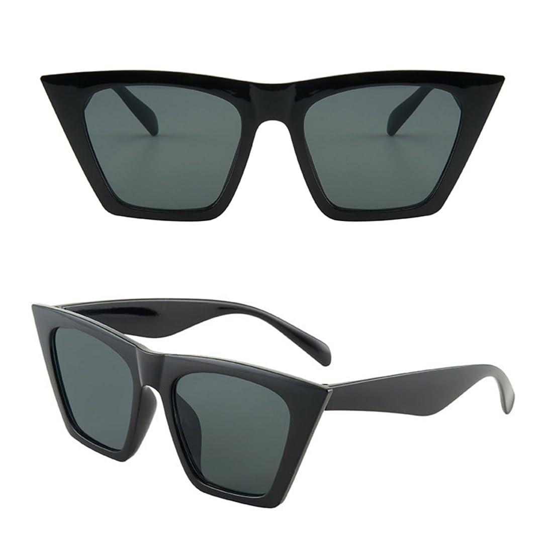 SYGA Square Cat Eye Sunglasses for Women Fashion Oversize Cateye Classic Women Sunglasses (Black)