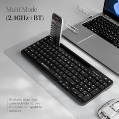 Zebronics Keypad X3 Wireless Keyboard, 102 Keys, 12 Multimedia Keys, 2.4GHz + BT, UV Coated Keycaps, Mobile & Tablet Holder, ₹ Rupee Key, Retractable Stand, USB Nano Receiver (Midnight Black)