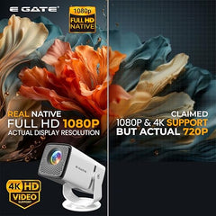 E GATE Atom 3X Projector 4k Ultra HD, Automatic Keystone & Precise Focus, 1080p Native | Rotatable Design | Android 14, Netflix Prime 11,000 Lumens, HDMI-ARC WiFi-6 BT, for Home use Egate