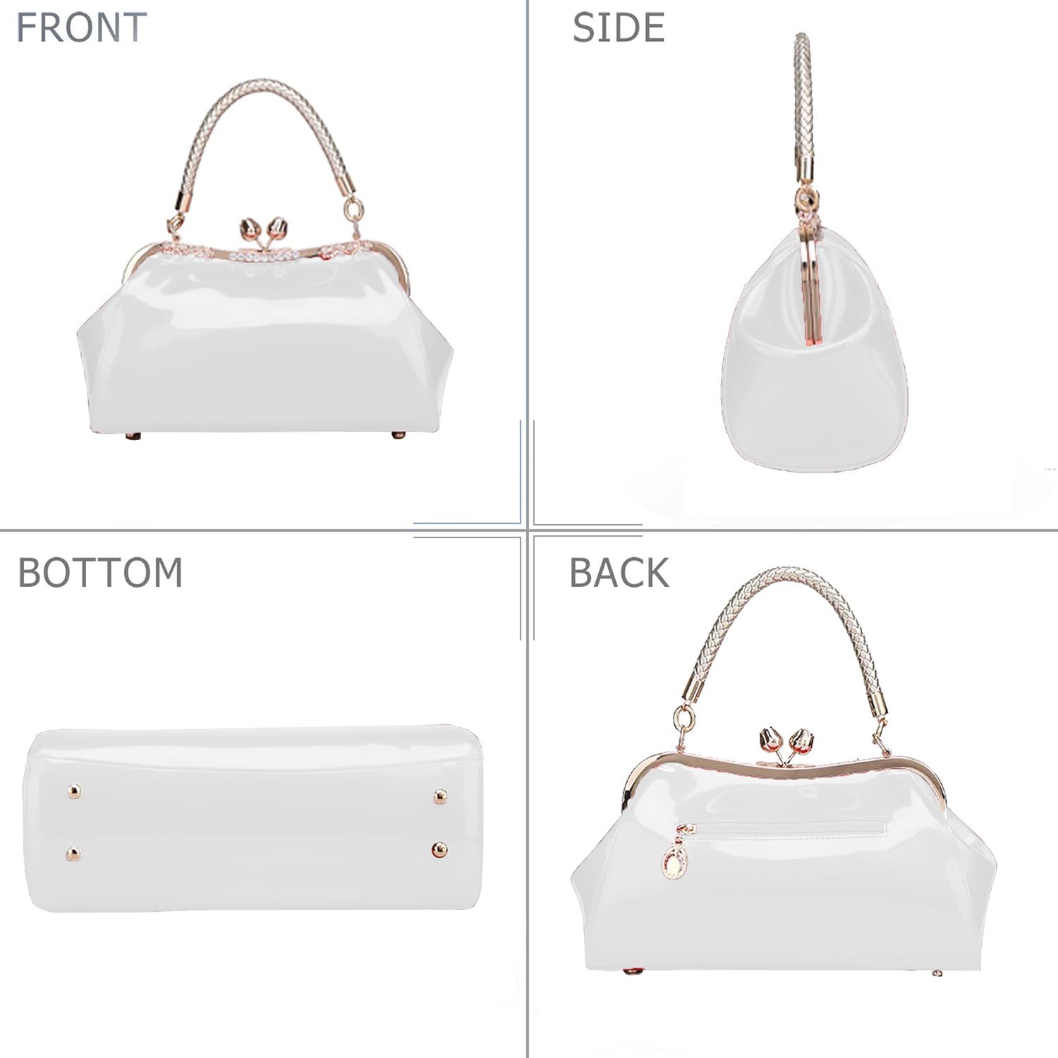 SYGA Women's Glossy Patent Leather Handbag Kiss Lock Purse Top Handle Handbag Suitable Gift for a festival,occasion,Birthday(WHITE)