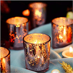 The Purple Tree Rose Gold Mercury Votive Tealight Candle Holders for Diwali and Christmas (Pack of 6) - Corporate Gifts, Home Decor, Decoration - Glass