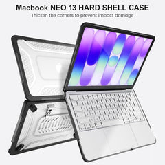 ProElite Transparent Case for MacBook Neo 13 inch 2026 Model Touch ID, Heavy Duty Honeycomb Hard Shell with Slim TPU Bumper and Fold Kickstand, Dark Blue