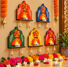 Wooden Jharokha Wall Hanging Tea Light Holder – Traditional Diya Stand & Floating Shelf for Pooja Room, Living Room, Balcony & Temple Décor | Diwali Decoration Items for Home & Main Door (WJH-11)