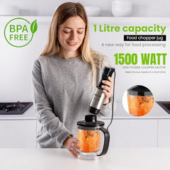 INALSA Hand Blender 1500 W|Silent DC Copper Motor|European Stepless Variable Speed Design| X.Large 1L Chopper|Unique Potato Masher| Detachable| Stainless Steel-Robot INOX 1500 StepUp