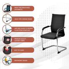 GOYALSON Visitor Chair Leather Back and Cushioned seat Chrome Base Suitable for Reception Home Conference Room Study Computer Restaurant Chair (1 Leather Back, z Black, Standard)