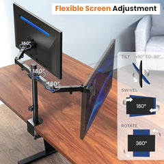 Dyazo Single Monitor Desk Mount Stand | Height Adjustable Fully Articulating Arm for 13–32 Inch Screens | VESA 75×75/100×100 Compatible | Tilt & Rotate Monitor Holder with C-Clamp/Grommet Base (Black)