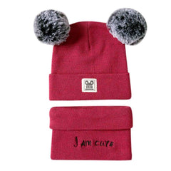 SYGA Baby Knit Hat Scarf Set Toddler Girls Boys Winter Pom Pom Beanie Cap Neck Warmer Beige