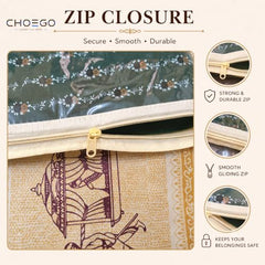 Choego New Season Wedding Print Saree Cover Pack of 12 | Zip closure, Doli Print Reusable storage bags, Ideal for bridal designer sarees, Wardrobe organizer, One side transparent