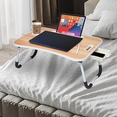 Amazon Basics Engineered Wood Foldable Laptop Table with Cup Holder, Tablet Groove and Mini Drawer (60L x 40W x 26H cm, Black)