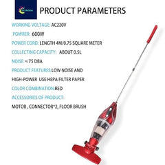 CITRODA Stick Lightweight Bagless Vacuum Cleaner With Crevice Tool, 2-In-1, Handheld & Stick, Dry Vacuuming, Use, 600W, 15 Kpa Suction Power (Red0.5 L, 0.5 Liter, Hepa Filter, 1 Count)