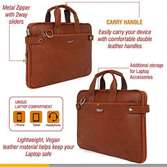 Zipline Laptop bags for men office use | Faux Leather Laptop Bag for Man - Fits 14/15.6/16 inch Laptop, Macbook, Macbook Pro Messenger Bags for Mens (1-Tan Bag)
