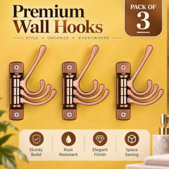 iSTAR Wall Hooks for Hanging | Flexible 4 Pin Hooks Bathroom Cloth Hanger Wall Hook Door Robe Hooks for Hanging Keys, Clothes, Towel (Rose Gold, Pack of 3)