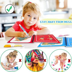 GLUN® Pack of 12 Children's Cartoon Water Magic Painting Book with Water-Based Marker, Different Magical Scenes