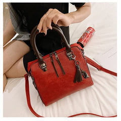 MOMISY Set of 4 Pieces Leather Finish PU Material Ladies Hand Bag, Clutch and Wallet for women (Red)