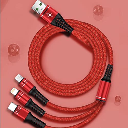 SYGA 3 in 1 Charging Cable, Nylon Braided USB Cable for Android, iOS and Type C Devices, 3A, 3 Feet - Black