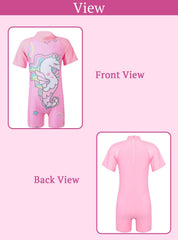 SYGA Children's Swimsuit Short-Sleeve Seahorse Unicorn XL Size Perfect for Kids Age 7-8 Years Old (Pink)