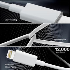 UNBREAKcable Iphone Compatible lightning to USB Fast Charging cable Compatible With iPhone 14/14 Pro/14 Pro Max/13/13 Pro/13 ProMax/12/11/XR/XS/X/8 S, iPad, PD 3.1 High-Speed Data Transfer