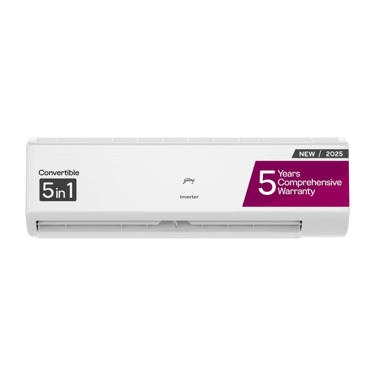 Godrej 1.5 Ton 5 Star, 5 Years Comprehensive Warranty, AI powered, 5-In-1 Convertible Cooling Inverter Split AC (Copper, 2025 Model, Heavy Duty Cooling at 52 Â°C, AC 1.5T EI 18II5T WZS Split 5S, White)