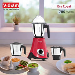 Vidiem EVA Royal 750W Mixer Grinder with 3 Jars | 750W mixer Grinder | 2 Years Product Warranty & 5 Years Motor Warranty | Red & Black