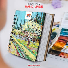 The Crafthives Van Gogh Starry Night Pocket Sketchbook | Wooden Hardcover Mini Art Book | 250 GSM Paper | Spiral Bound Travel Sketch Pad for Watercolour & Mixed Media