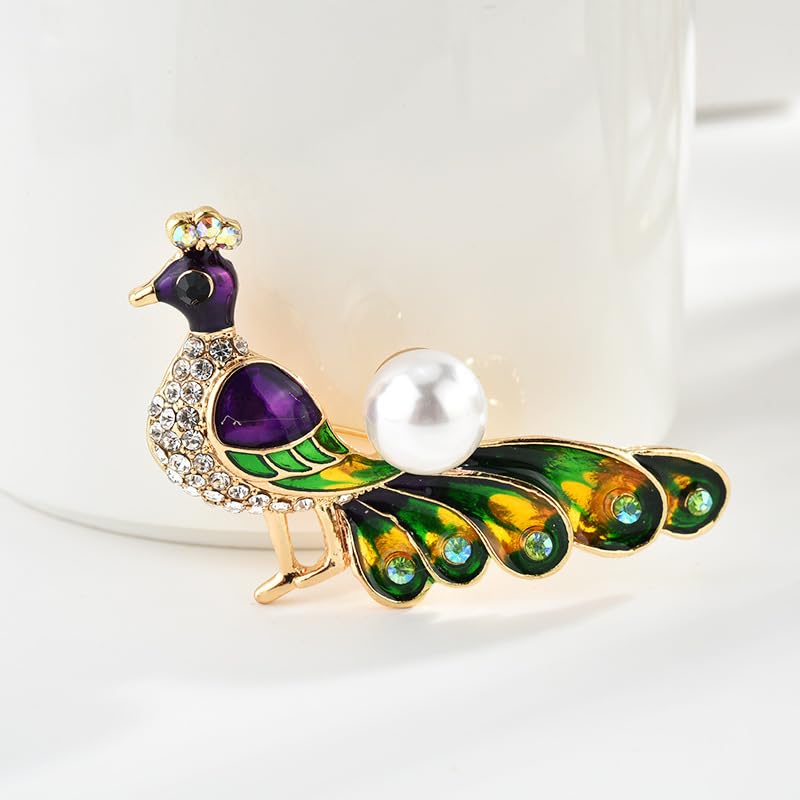 SYGA Brooch Peacock Pin Fashion Crystal Rhinestone Jewellery Pin Vintage Accessories Decoration Clothing Bouquet Brooches for Bridal Women Girl (Peacock)