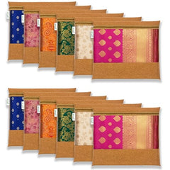 JD FRESH 12 Pcs Large Non Woven Saree Covers For Storage/Saree Bags with Zip/Multi-Purpose Lehenga Storage Bag/Clothes Covers for Dresses/Sarees/Lehengas (14x17 Inch)