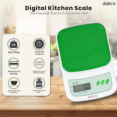 Dokro Digital Weighing Scale for Kitchen(LCD, Green), Kitchen Scale with High-Precision Sensors, TARE Function, 1g-10kg Range, with 2 AAA Batteries | Portable Food weight scale for home, baking, diet