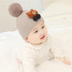 SYGA Unisex Baby Winter Hat Pom Pom Beanie Warm Knit Hats Infant Winter Cap for 1-5 Year Khaki