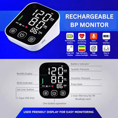 D MEDICARE® Rechargeable Blood Pressure Monitor for Home Use, Automatic Digital BP Machine with Large LED Display, USB Charging, Accurate Upper Arm BP Monitor (DMBP01-01)