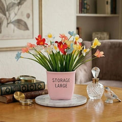 Dekorly Premium Artificial New Rose Flower with Pink Decorative Pot (Storage Large) – 22 cm Faux Flower Arrangement for Home Decor Living Room Bedroom Office Decor (1, Rose)