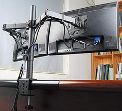 Rife Dual Monitor Mount | Fully Adjustable VESA Stand | Fits 17-27 inch Screens | Heavy-Duty Steel | Integrated Cable Management | Clamp and Grommet Installation | Ergonomic Workspace