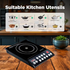 CADLEC CookFusion_5 2000W Induction Cooktop for Home & Kitchen | Powerful Performance, 7 Cooking Modes, LED Display, Auto Shut-Off & Overheat Protection | BIS Approved, 2-Year Warranty | Black