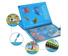 Smart Kid Magic Water Book 4 Pc Set for Kids Age 2–10 Years | Reusable Water Coloring Books Refillable Water Pen | Mess-Free Painting Activity Book | Early Learning Drawing and Travel Activity Kit